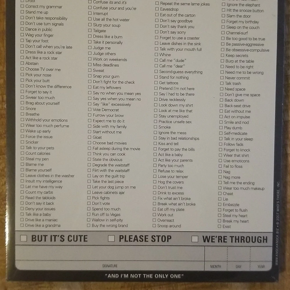 Knock Knock “Things You Do That Really Piss Me Off” Note Pad